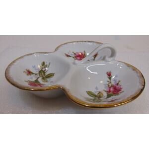 Candy Dish L & M Bond Ware Japan Bone China Roses Gold Trim Fancy Handle Rare